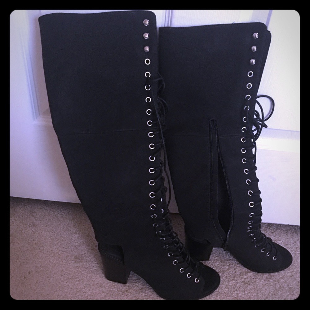 Lace up knee high boots
